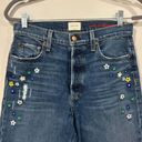 Alice + Olivia AO.LA  High Rise Girlfriend Floral Embroidered Straight Jeans sz 2 Photo 2