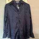 Zeagoo 💙NWT Women’s Navy Satin Button down blouse size Small 💙 Photo 1