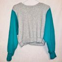 Joy Laby Gray Green Long Puff Sleeve Pullover Crew Neck Cropped Sweatshirt small Photo 5