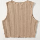 Rib Knit Crop Top Sweater Tan Photo 2