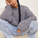 Pretty Little Thing  Embellished Pearls Knit Sweater Turtleneck Gray S Photo 5