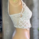 Womens small Floral Lace White Crop top cami bralette knit boho lacey Photo 5