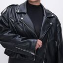 Good American  Cropped Faux Leather Moto Jacket Black Womens Size L/XL Photo 1