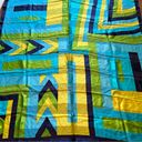 Oscar de la Renta  Vintage Scarf Geometric Abstract Square Blue Green Designer Photo 0