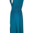 Halogen  Blue V-neck Sleeveless Side Slit Stretch Knit Maxi Cocktail Dress Size S Photo 1