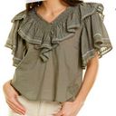 Something Navy  Woman’s Felix Ruffle Top Size Small Olive Green Photo 0