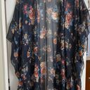 David & Young  Kimono Semi Sheer Floral Ruffle Kimono Navy Blue Photo 1