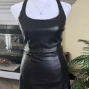 Aeropostale MWTS🍒 BLACK LEATHER MINI DRESS ADJUSTABLE STRAPS FRONT SLIT SMOKING Photo 4