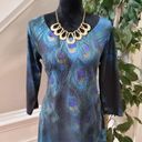 indigo. Soul Women's Multicolor Peacock Round Neck Long Sleeve Top Blouse Small Photo 11