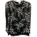 Oleg Cassini Vintage Beaded Embellished Black Silk Floral Top Formalwear Blouse Photo 5