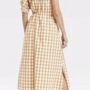 Who What Wear New  One Shoulder Cut Out Midi Summer Dress Gingham Honey Mustard 2X Photo 1