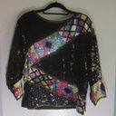 Scala  Vintage Sequin Top Womens Size L Long Dolman Sleeve Blouse Silk Colorful Photo 2