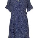 AQUA Blue and White Polka Dot Ruffled Wrap Dress Size Small Photo 2