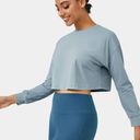 Halara  Long Sleeve Cropped Dropped Shoulder Sports Top Baby Blue Small HT29 Photo 2