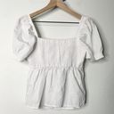 Abercrombie & Fitch Medium White Puff Short Sleeve Peplum Top Smock Back Photo 3