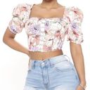 FashioNova  Crop Top Blouse Floral Print Puff Sleeve  Size Large New Photo 0