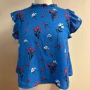 True Destiny Fliral Top Royal Blue with Red and White Flowers Key Hole Top sz XL Photo 0