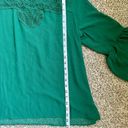 Charming Charlie 🦋  Emerald Green Sheer Bell Sleeve 3/4 Sleeve Blouse Large Photo 5