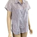 The North Face  Button-Up Blouse Size Large Floral Short Sleeves Purple & White Photo 4