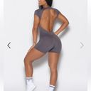 Bombshell sportswear Open Back Tee Bodysuit Short, Gray Smocke Photo 6