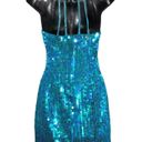 Vintage 90s Teal Sequin Mini Dress Concert Party Cocktail Sleeveless Mermaid Photo 5