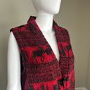 Woolrich Vintage  Red + Black Winter Print Fleece Vest Toggle Closure Photo 3
