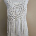 Full Tilt Ivory Knit Fringe Top, Women's Small Photo 4