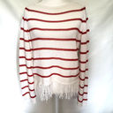 W By Worth  Womens Sweater Size S Stripe Fringe Open Knit White Red Long Sleeve Photo 11