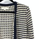 Loft Womens Size Medium Crochet Knit Blazer Striped Navy Blue Cream Photo 2