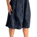 Vince  Navy Blue Cotton Blend Pleated Knee Length Leaf Print Jacquard Skirt size Photo 0