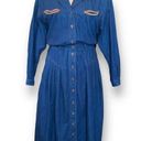 Vintage Liz Claiborne Dress Western Style Denim Tan Corduroy Arrow Detail Midi Blue Size 10 Photo 0