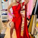 Boutique Red Satin One Shoulder Maxi Prom Dress  Photo 0