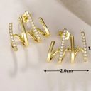 gold Elegant Cubic Zirconia & Faux Pearl Stud Earrings Photo 2