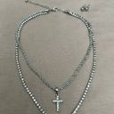 Silver Rhinestone Double Chain Layered Necklace Set Photo 9