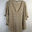 Chico's  Women’s Size S / M Poncho Sweater Beige Gold Metallic V-Neck Short Sleeve Photo 2