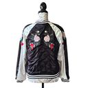 AQUA  CAPSULE Bomber Jacket Black Floral Embroidered full Zip satin Stretch XS Photo 4