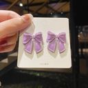 Purple Bow Pearl Stud Earrings for Women Photo 0