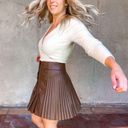 ZARA  brown faux leather pleaded snap front skater style skirt! Photo 4