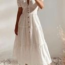 ZARA  Short Sleeve Eyelet Button Front Tiered Midi Dress White Womens Size Medium Photo 1