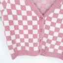 PacSun  Fuzzy Checkered Short Sleeve Cardigan Pink White Medium Photo 2