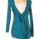 Athleta  Womens XS Turquoise Blue Cotton Cashmere Ruffled Zip Cardigan XS Photo 0