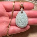 Sterling Silver NWOT Carved Light Green Jade 925 Gold Vermeil Over  Necklace Photo 13