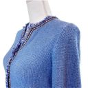 J. McLaughlin  Sweater Medium Womens Blue Knit Fringe Trim Cardigan Jacket Photo 4