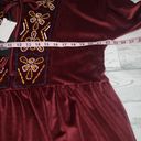 Bobeau  NWT Burgundy Velvet Embroidered Peasant Boho Top Size Large Photo 3