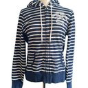 Lucky Brand  Navy Blue Striped Zip Up Embroidered Knit Track Hoodie Size Large Photo 0