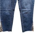 INC  Straight Leg Cropped Leopard Print Patched Raw Hem Denim Blue Jeans Size 10 Photo 1