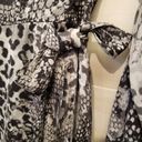 EXPRESS {XS}  Snakeskin Faux Wrap Dress Ruffle Hem Tie Waist Black White Photo 8