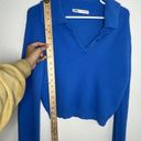 ZARA  Fuzzy Sweater Size Medium Colbalt Blue Long Sleeve Cropped Henley Photo 5