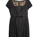 Carmen Marc Valvo  Black Ribbed Metallic Square Neck Cap Sleeve Short Dress Sz 10 Photo 0