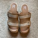 Sorel Joanie III Sporty Beige and White Leather Slide Wedge Sandal Size 9 Photo 5